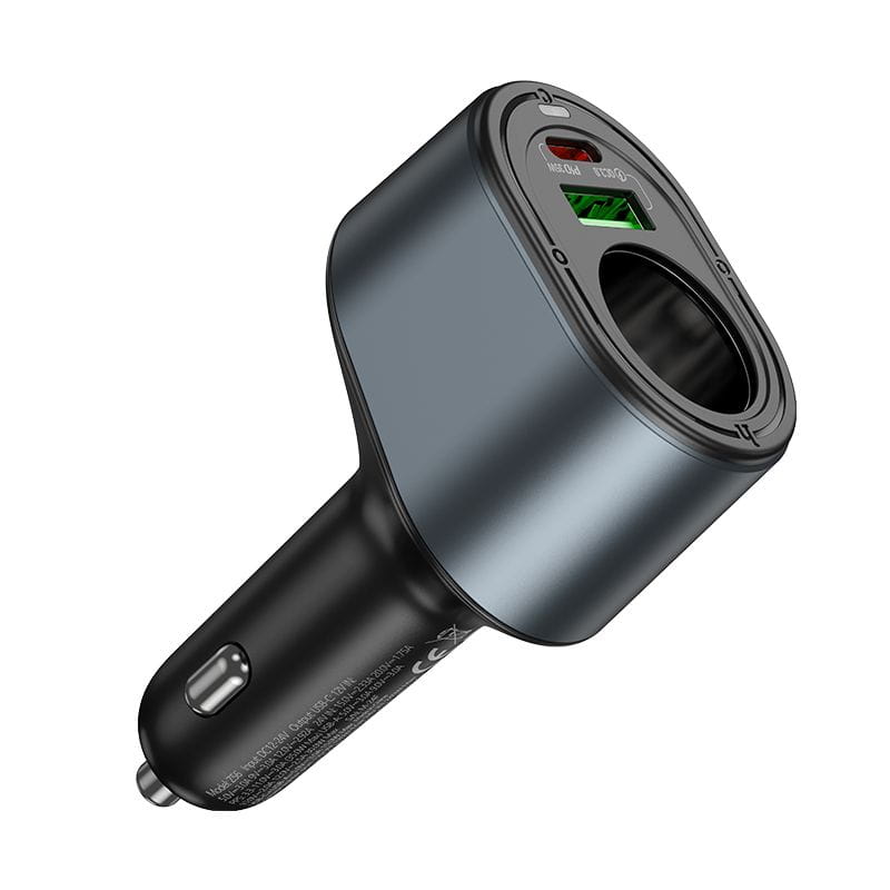 Ładowarka samochodowa Hoco USB A + USB C + gniazdo zapalniczki PD QC3.0 3A 35W Z56 czarna (4).jpg