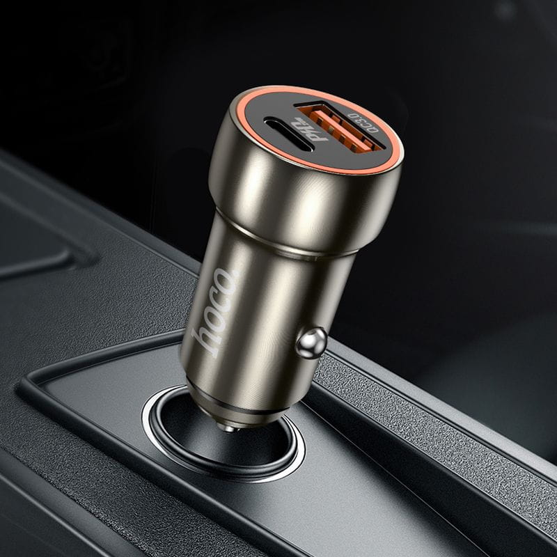 Ładowarka samochodowa Hoco USB A + USB C QC3.0 PD 20W Z46A szary (2).jpg