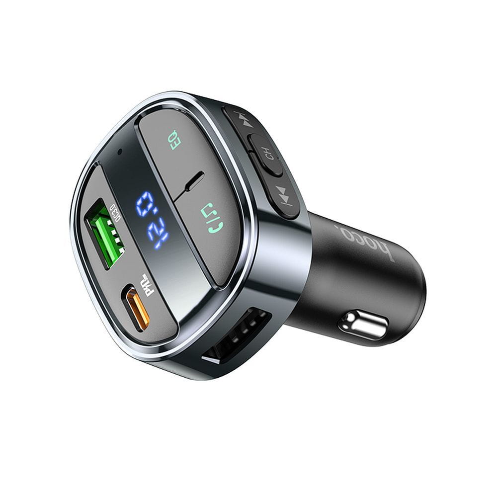 Ładowarka samochodowa Hoco USB A + USB C PD QC3.0 5A 30W z wyświetlaczem + transmiter FM BT E70 czarna (4).jpg