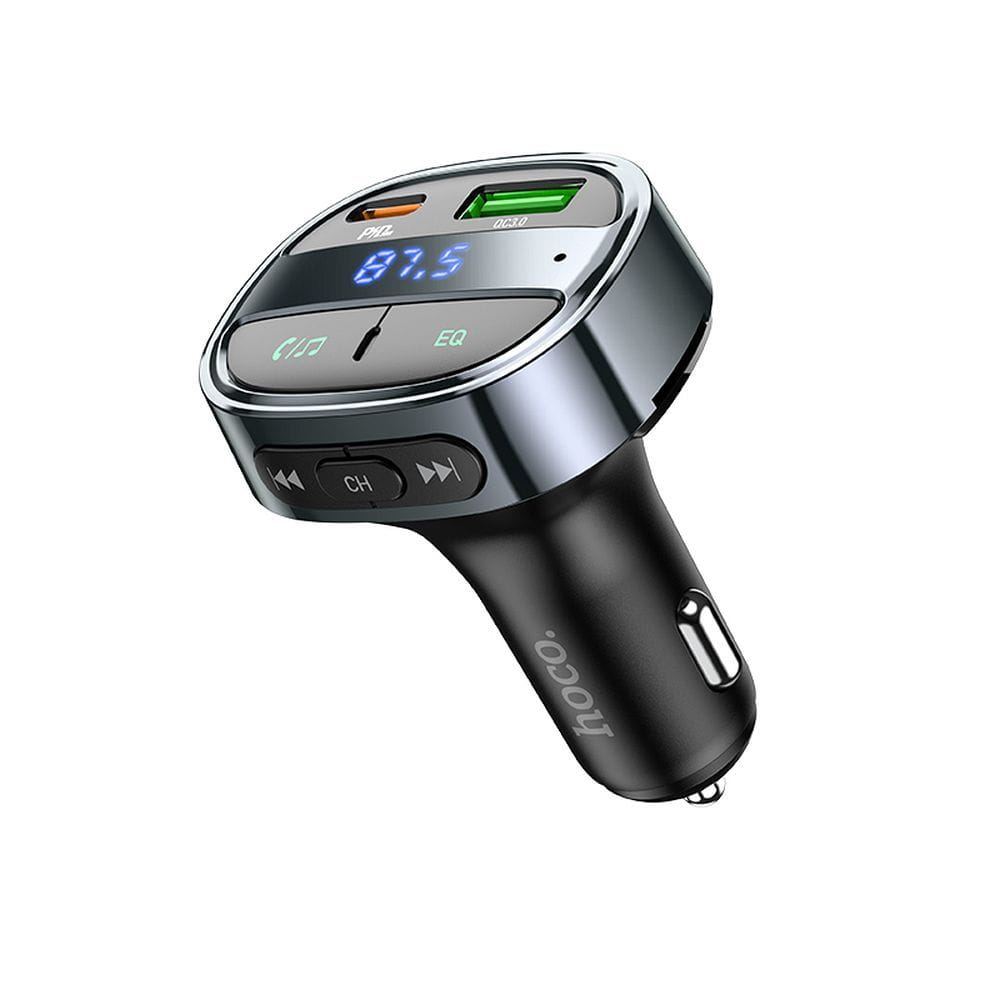 Ładowarka samochodowa Hoco USB A + USB C PD QC3.0 5A 30W z wyświetlaczem + transmiter FM BT E70 czarna (5).jpg