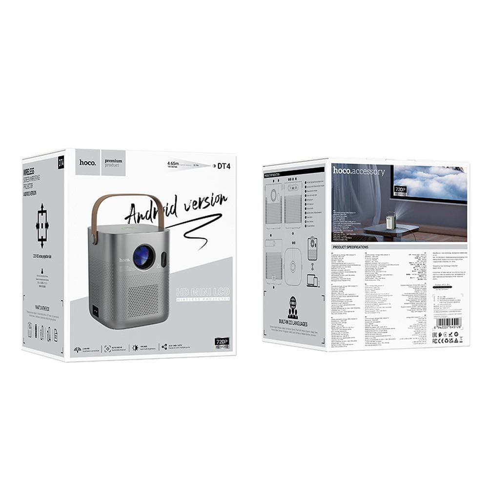 Projektor HD Ready Hoco z systemem Android Wi-Fi Bluetooth 720P DT4 szary (1).jpg