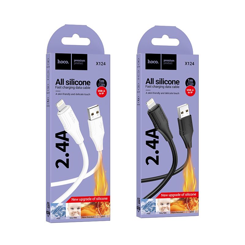Kabel Silikonowy USB A do Lightning Hoco 27W 1 m X124 czarny (1).jpg