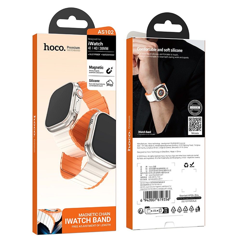 Pasek do Apple Watch Hoco magnetyczny silikon 38  40  41 mm AS102 gwiezdny z pomarańczowym (1).jpg