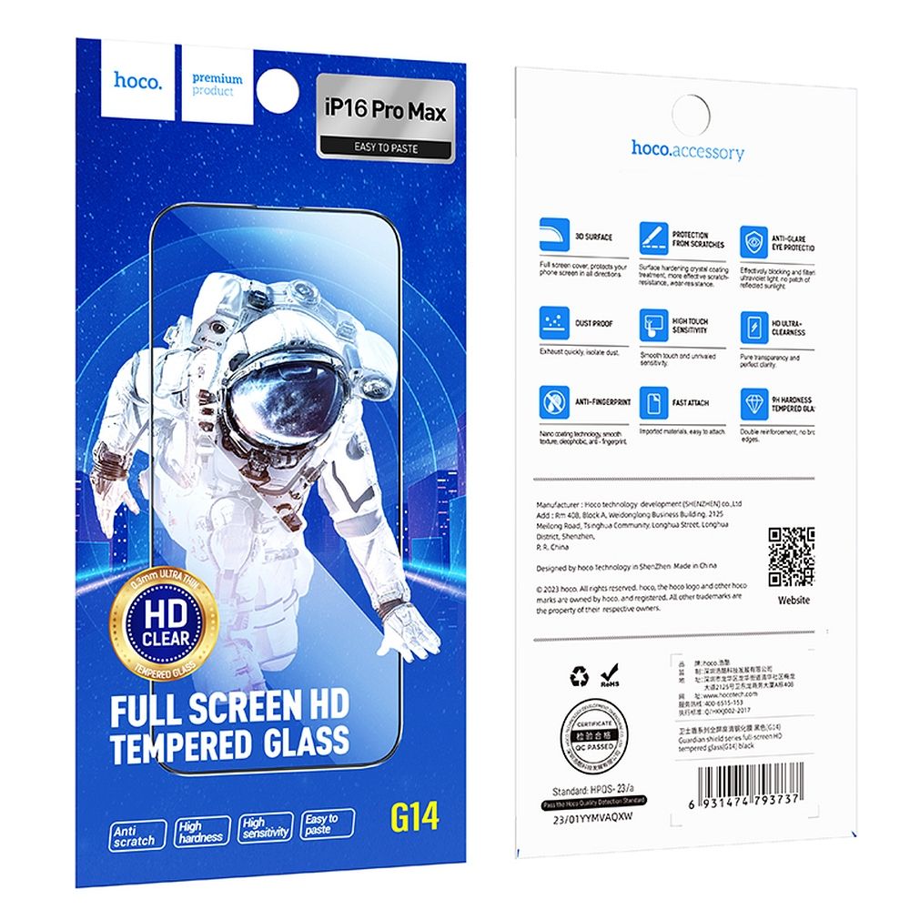 Szkło hartowane do iPhone 16 PRO MAX  17 PRO MAX Hoco HD 5D Guardian shield 10 sztuk G14 czarne (2).jpg