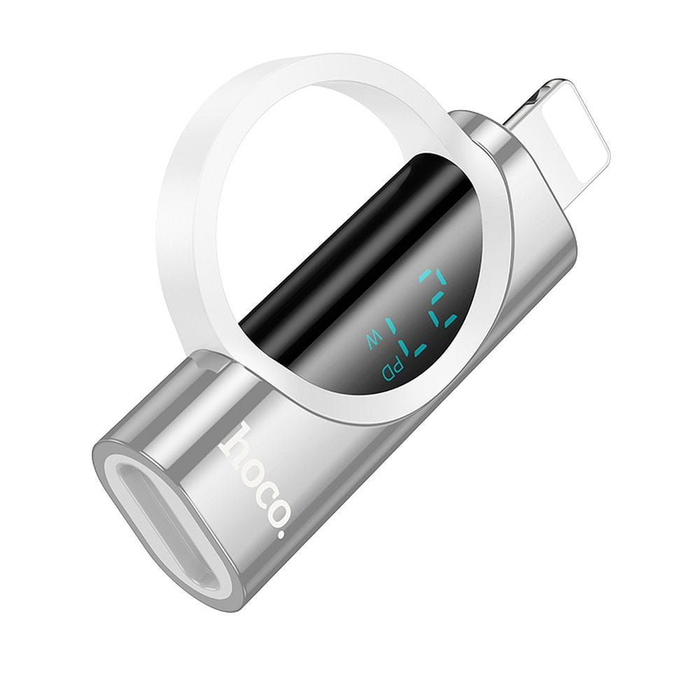 Adapter Lightning do USB C Hoco PD 2,4A 27W z wyświetlaczem UA32B srebrny (4).jpg