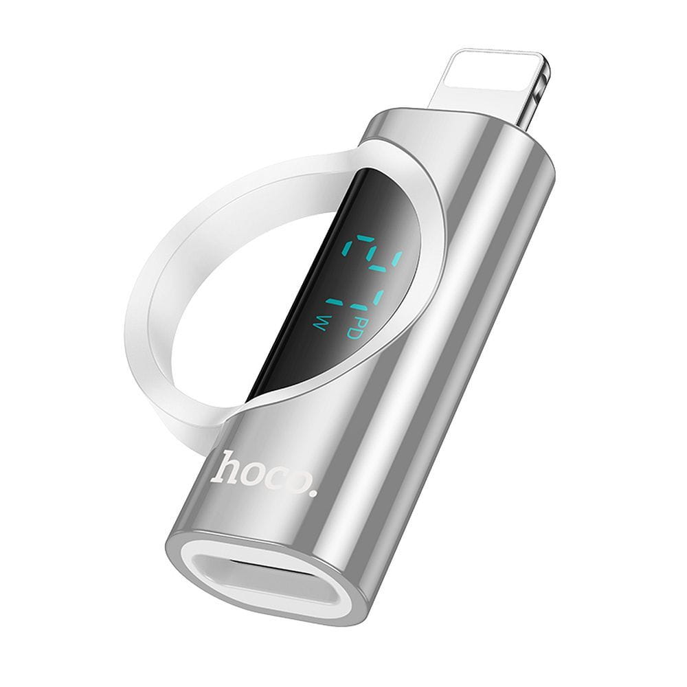 Adapter Lightning do USB C Hoco PD 2,4A 27W z wyświetlaczem UA32B srebrny (5).jpg