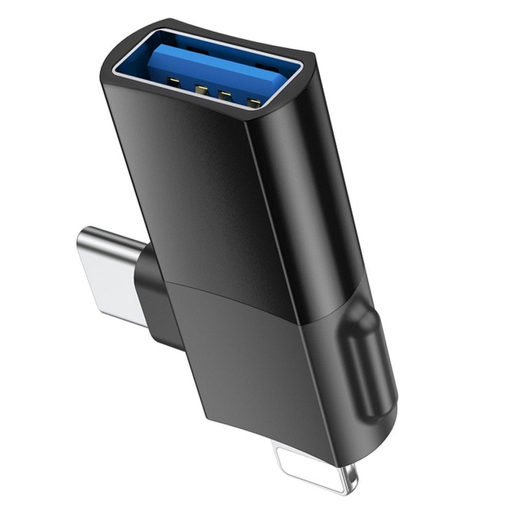 Adapter OTG 2w1 USB C  Lightning do USB A Hoco UA17 czarny (4).jpg