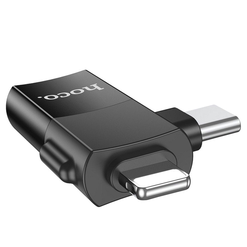 Adapter OTG 2w1 USB C  Lightning do USB A Hoco UA17 czarny (6).jpg