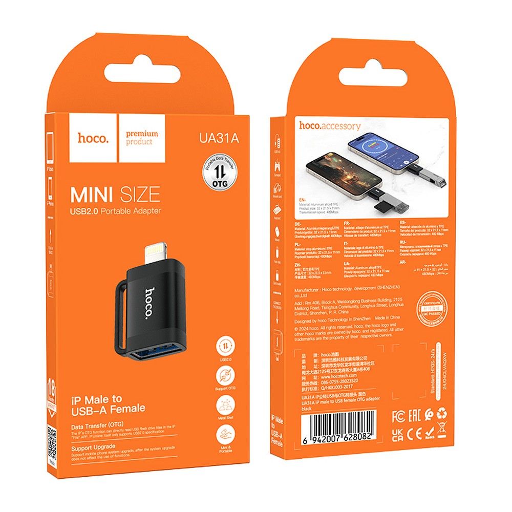 Adapter OTG Lightning do USB A Hoco UA31A czarny (2).jpg