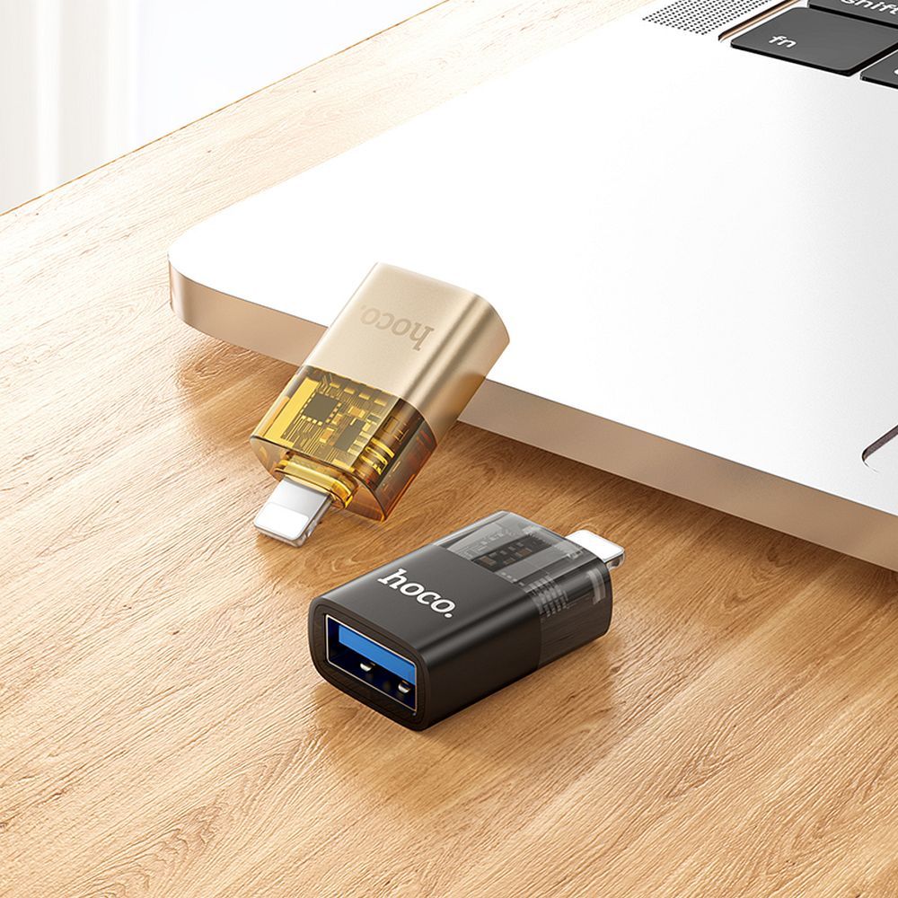 Adapter OTG Lightning do USB A Hoco UA36 czarny transparentny (3).jpg