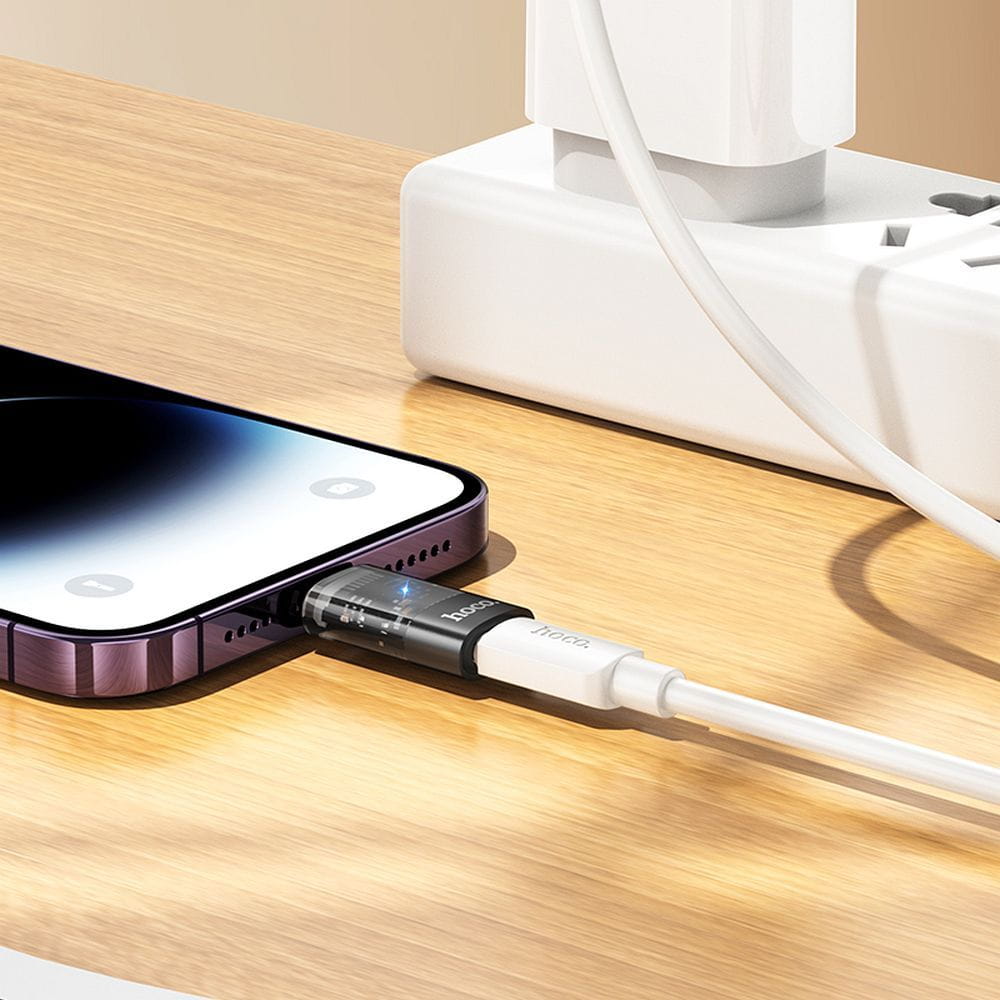 Adapter OTG Lightning do USB C Hoco UA36A transparentny czarny (2).jpg