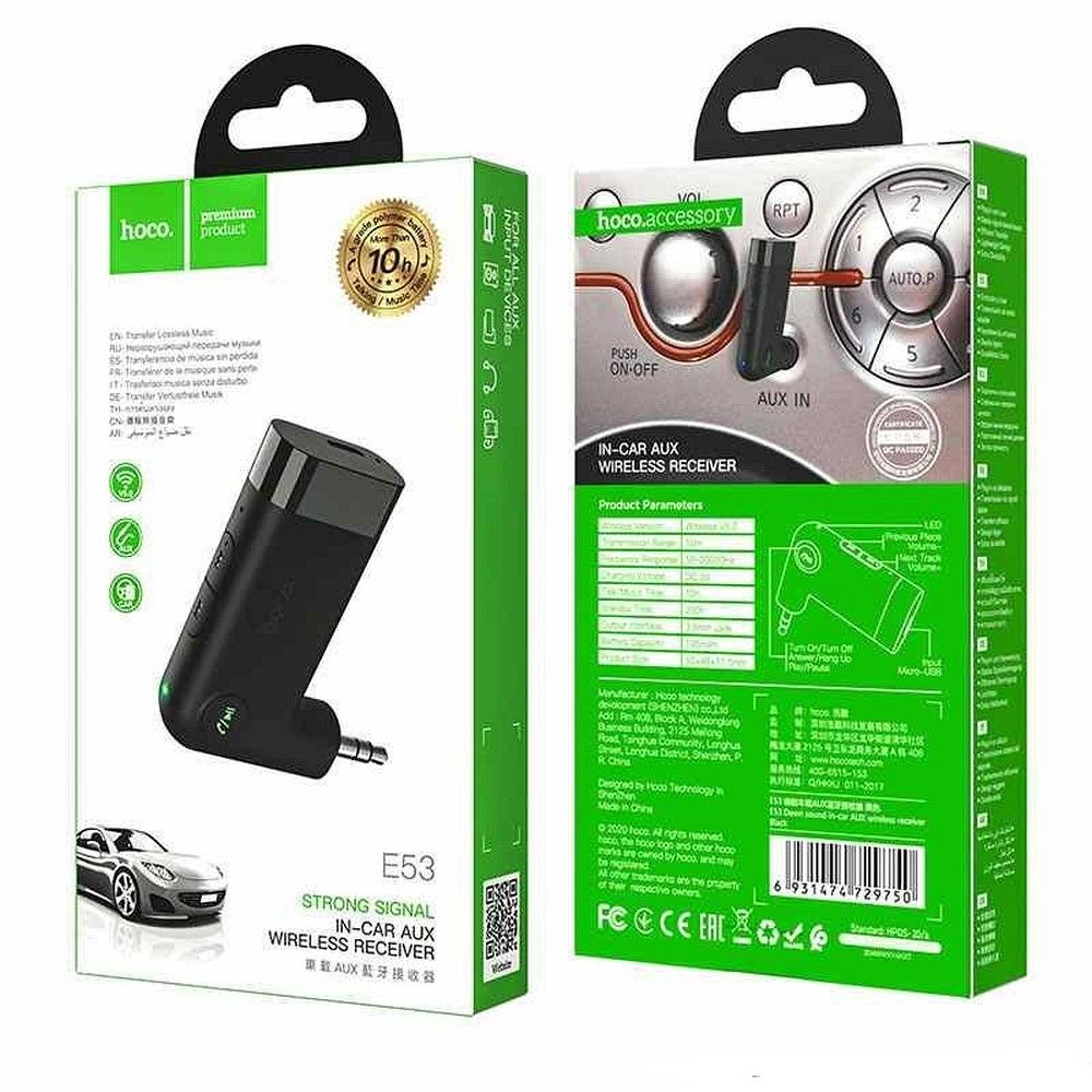 Bezprzewodowy odbiornik samochodowy Hoco AUX E53 czarny (1).jpg