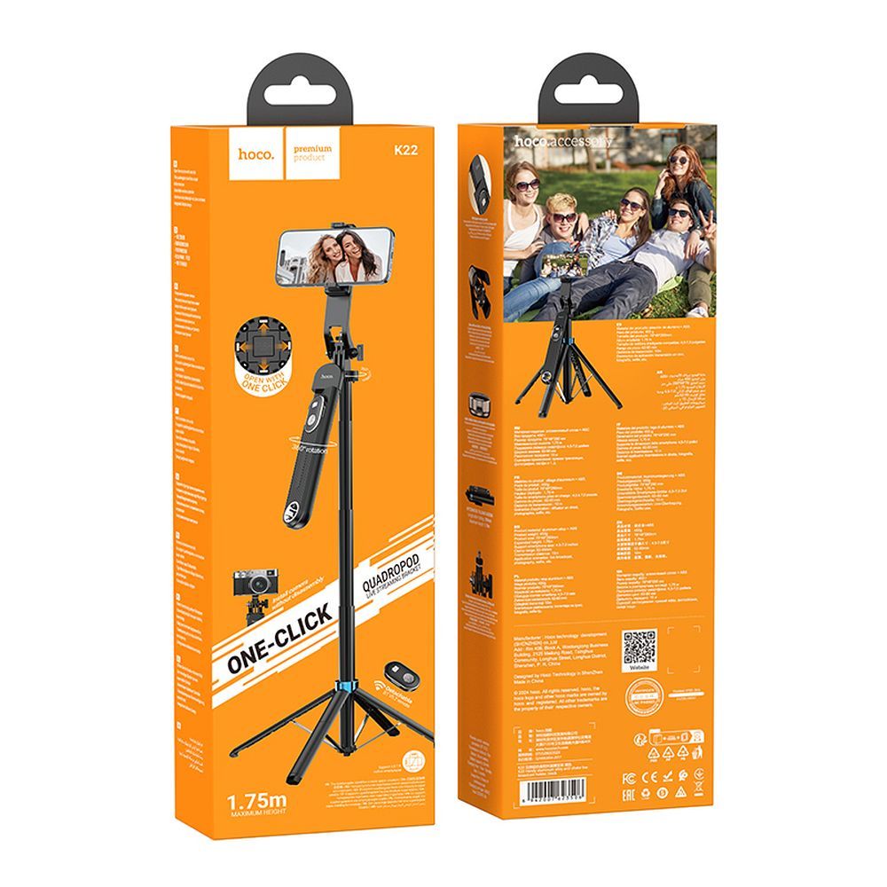 Selfie stick Hoco tripod z pilotem bezprzewodowym K22 czarny (1).jpg
