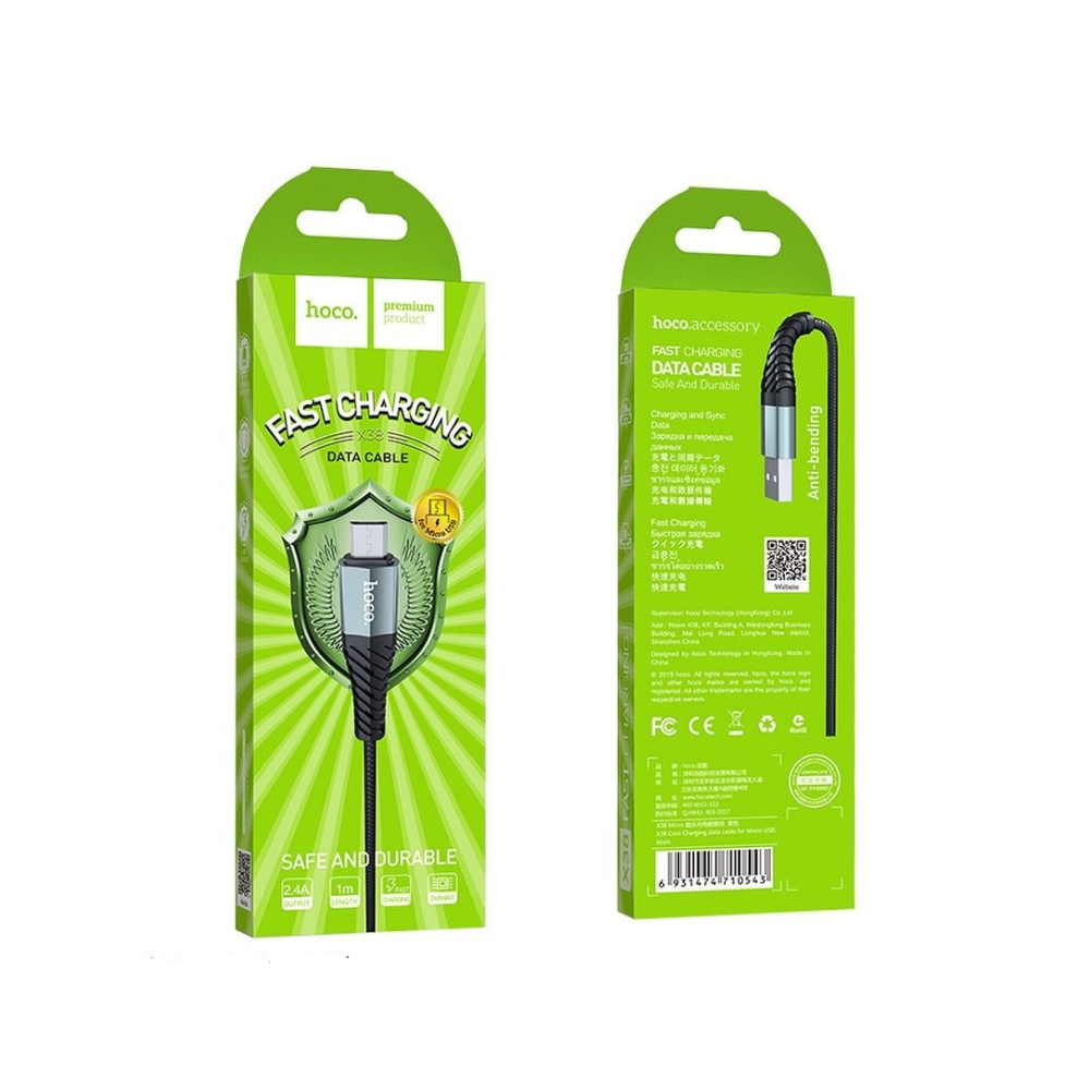 Kabel USB A do Micro USB Hoco 2,4A 1 m X38 czarny (2).png