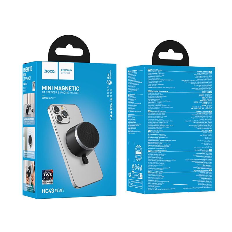 Głośnik bluetooth 8W 3h Hoco z wbudowanym magnesem HC43 czarny (2).jpg
