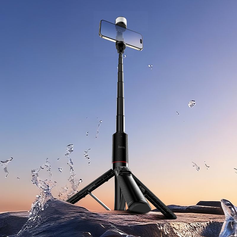 Selfie stick tripod z pilotem bezprzewodowym + światłem LED Hoco K34 czarny (1).jpg
