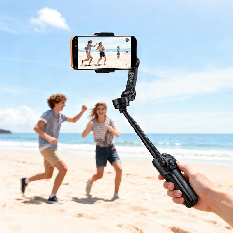 Gimbal z 3-osiową stabilizacją z pilotem bezprzewodowym Hoco K91 czarny (3).jpg