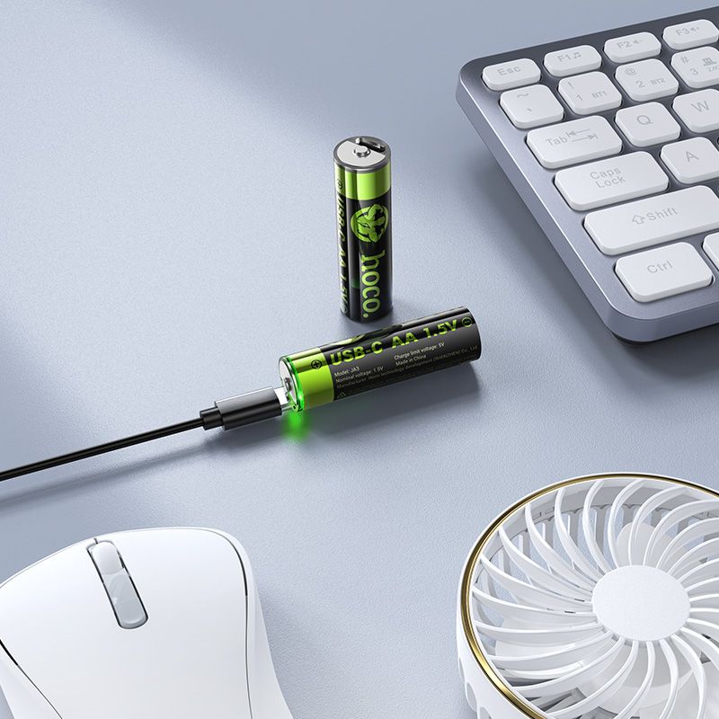 Bateria akumulatorowa AA R6 860 mAh z gniazdem USB C + kabel USB A do 2 x USB C 2 szt Hoco JA3 czarna (3).jpg