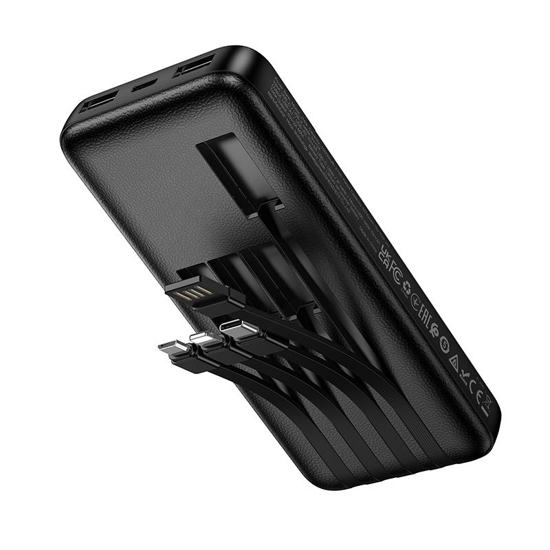 Powerbank Hoco 10000 mAh 2A z czterema wbudowanymi kablami USB A + USB C+ Lightning + Micro USB J163 czarny (6).jpg