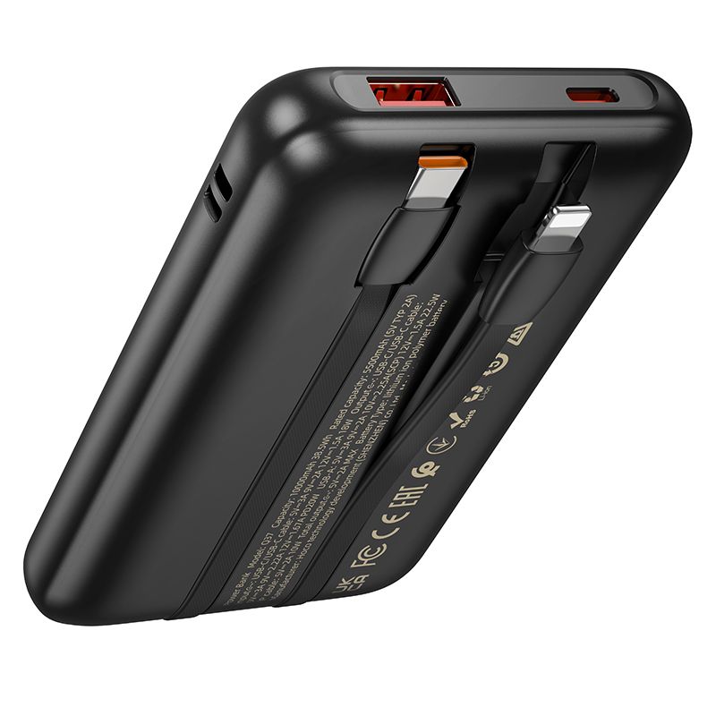 Powerbank Hoco 10000 mAh QC PD 22,5W z wbudowanymi kablami USB C + Lightning Q37 czarny (5).jpg